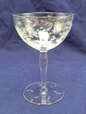 Vintage Etched Glass Sherbet Champagne Coupe Goblet With Floral Vine Design
